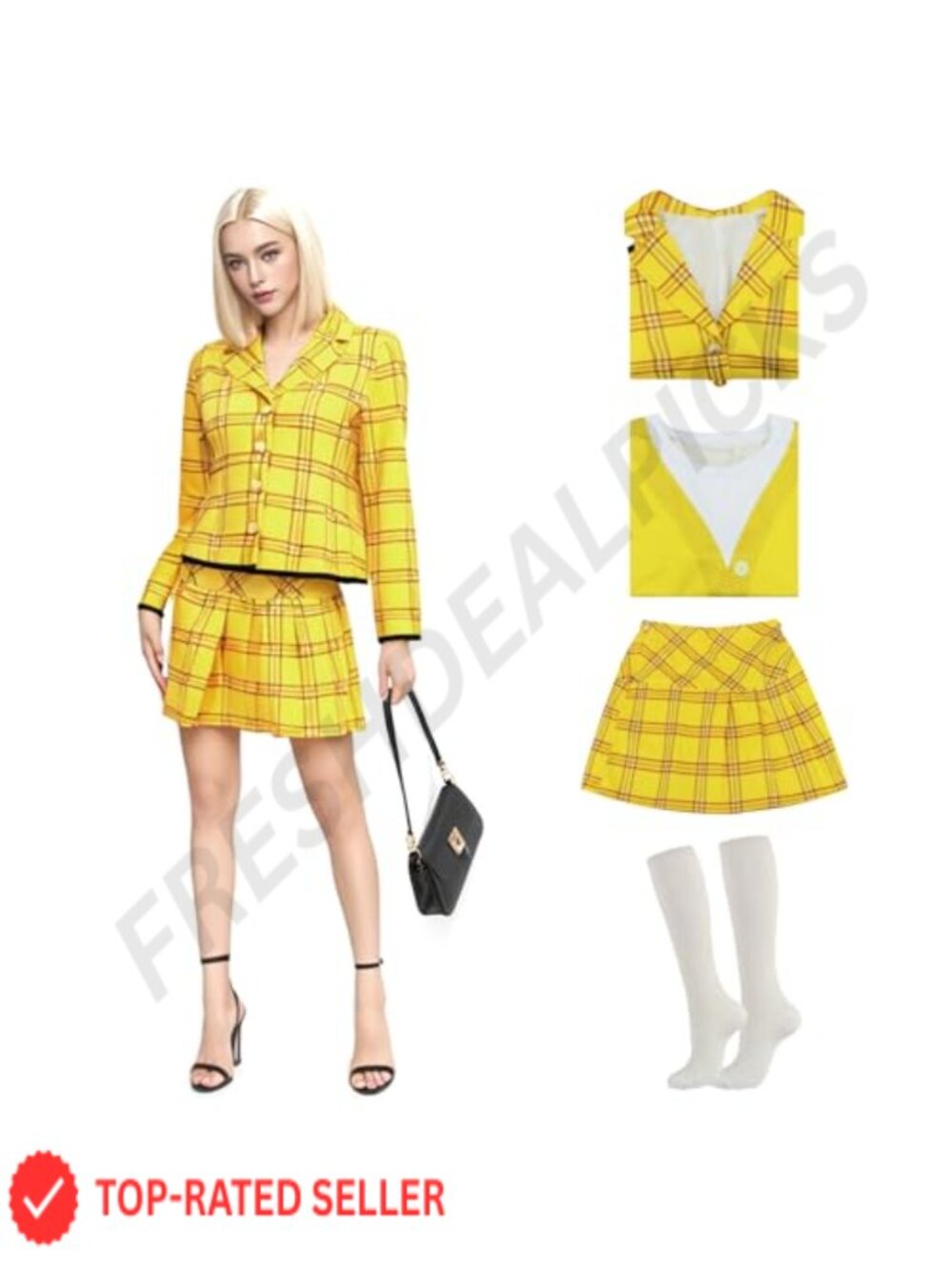 2pc Women's Plaid Skirt Set Button Front Half Sleeve Costume Halloween